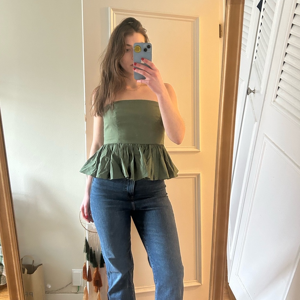 Green Strapless J crew Peplum Top NWTS